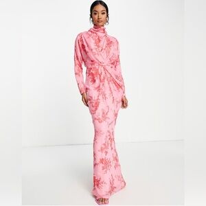 ASOS Design Drape Neck Maxi Dress in Res Floral Print